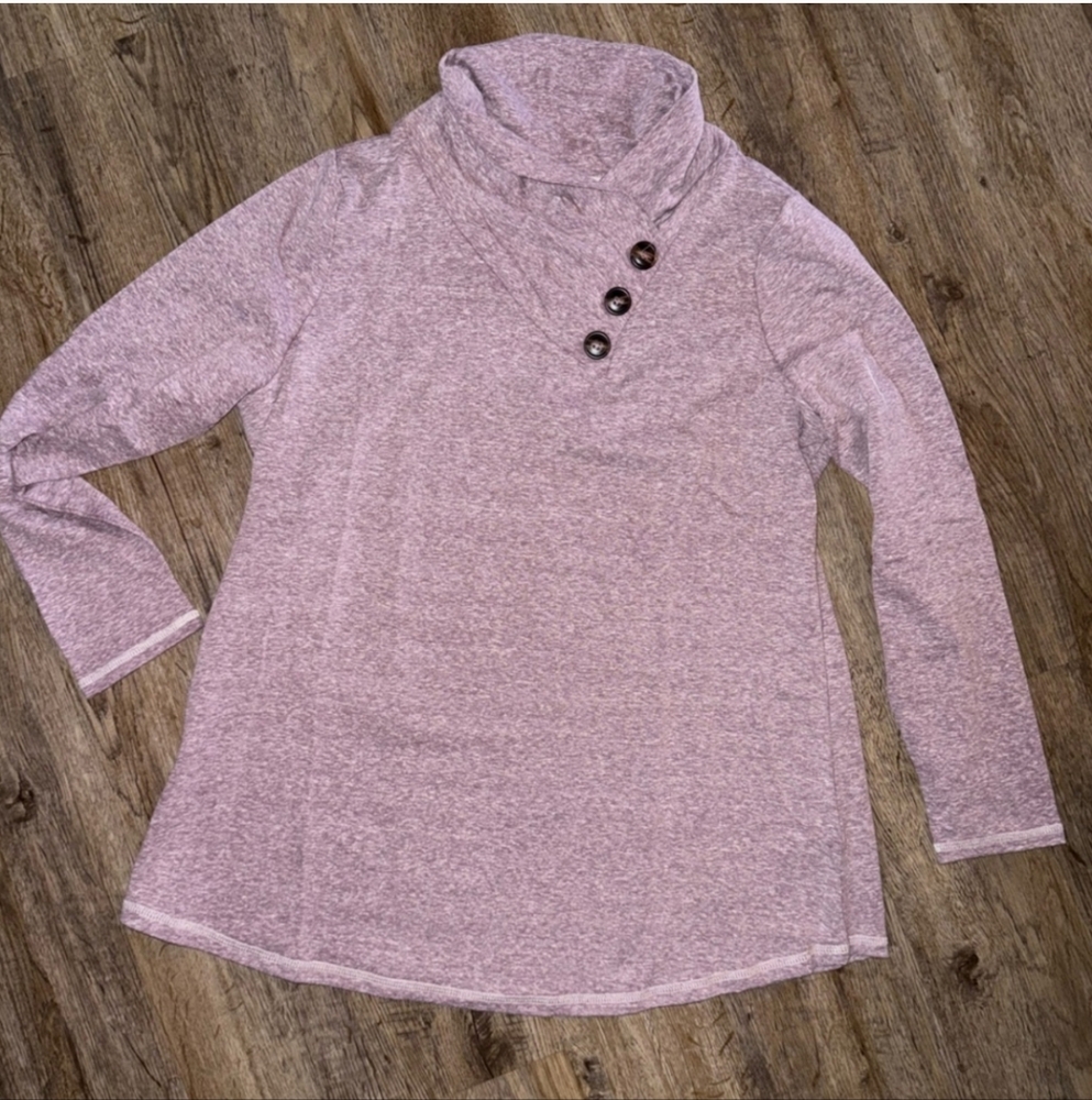 Soft Surroundings Pink Cowl Neck Sweater with Button Detail Size Medium